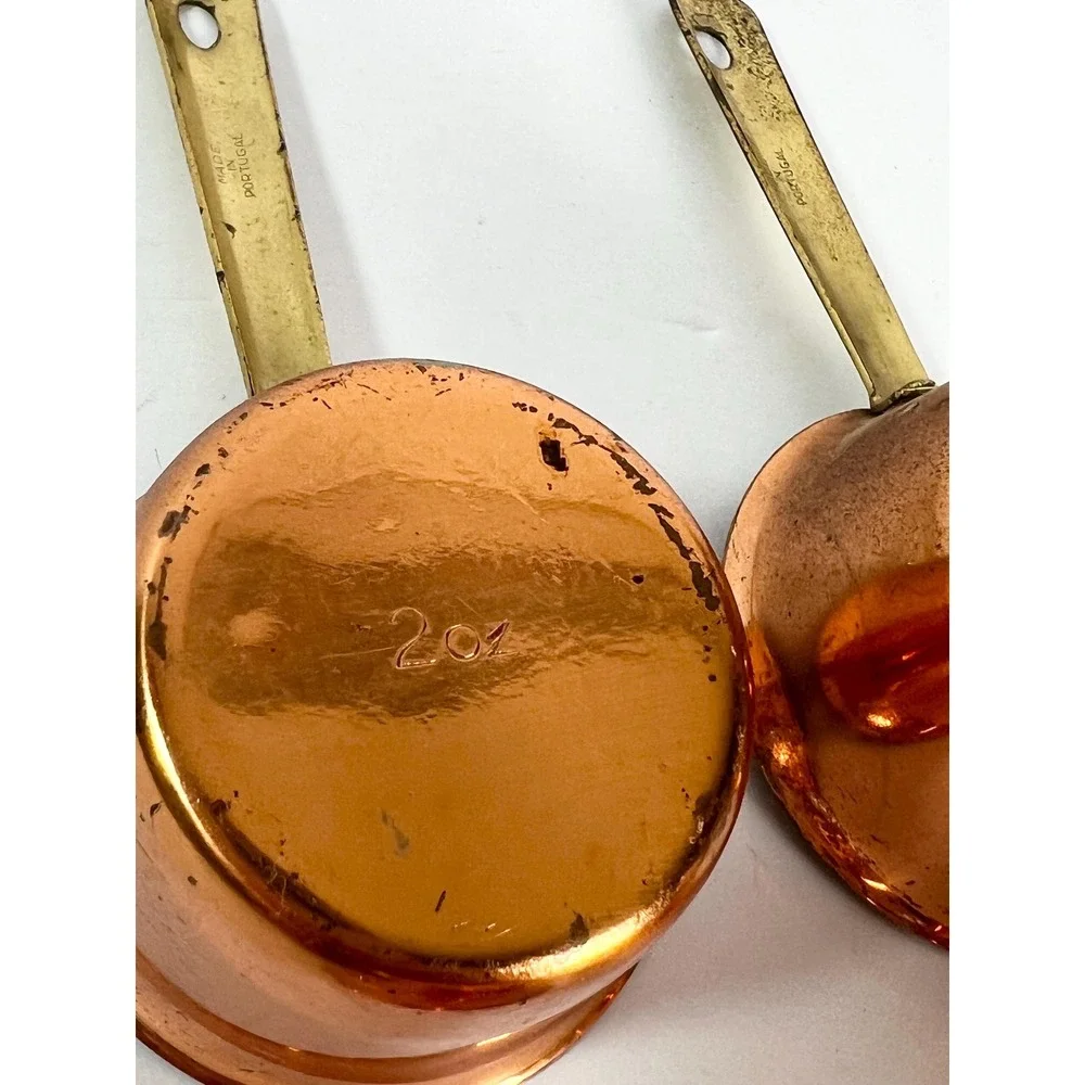 Vintage Copper set of 4 Butter Warmers 2oz Brass Handles saucepan